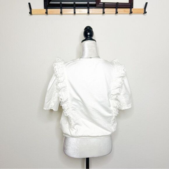Anthropologie Women's White Lace Ruffle Sweatshirt Top  Size Small - Picture 4 of 9